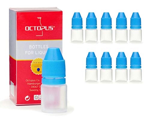 Octopus 10 x 3 ml Mini Tropfflaschen für Farben, Serum etc., Quetschflaschen mit blauem Tropfverschluss von Octopus