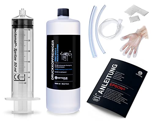 Octopus Düsenreiniger, Druckkopfreiniger kompatibel für Epson Druckköpfe mit Schlauchadaptern (1000 ml) von Octopus
