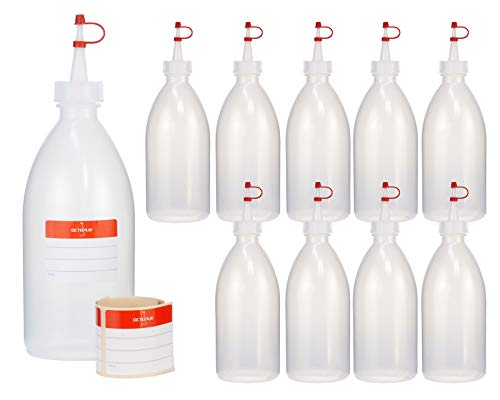 10x 500 ml LDPE Plastikflasche Quetschflasche Laborflasche Garnierflasche Kunststoffflasche Spritzflasche mit Dosierspitze bzw. Tropfverschluss für Küche, Labor oder Hobby von Octopus