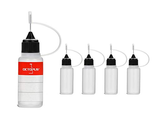 Octopus 10 x 10 ml Nadelflaschen für Liquids, Basen, Aromen, Öle, Farben und Klebstoffe, leere LDPE Kunststoffflaschen mit schwarzen Nadelkappen, inkl. Etiketten von Octopus