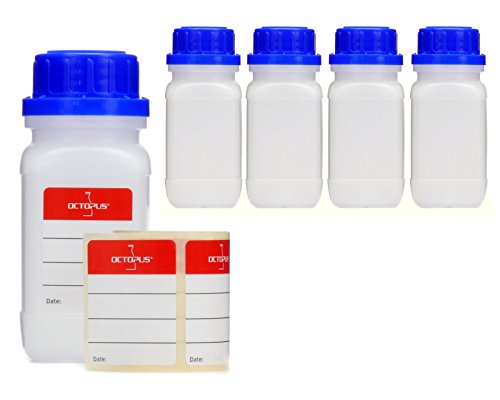 5x 100 ml Weithalsflaschen mit Schraubverschluß, Chemiekalienflaschen, Laborflaschen mit Deckel als Aufbewahrungsbehälter für Labor, Küche oder Hobby von Octopus