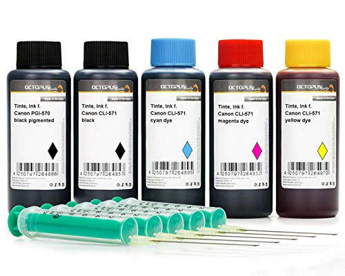 5x 1000ml Nachfülltinte schwarz, cyan, magenta, gelb, Druckertinte kompatibel für Canon PGI-570, CLI-571 Druckerpatronen, für Canon Pixma MG 5700, 5750, 5751, 5752, 5753, 6800, 6850, 6851, 6852, 6853, 7700, 7750, 7751, 7752, 7753, kein OEM von Octopus