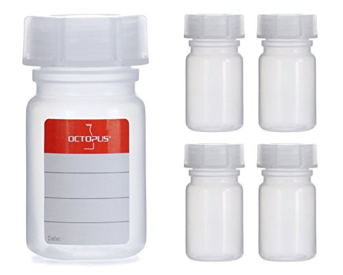 Octopus 5x 50 ml Weithalsflaschen aus LDPE mit Schraubverschluß, leere Chemiekalienflaschen, Laborflaschen mit Deckel als Aufbewahrungsbehälter für Labor, Küche oder Hobby von Octopus