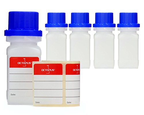 5x 50 ml Weithalsflaschen mit Schraubverschluß, Chemiekalienflaschen, Laborflaschen mit Deckel als Aufbewahrungsbehälter für Labor, Küche oder Hobby von Octopus