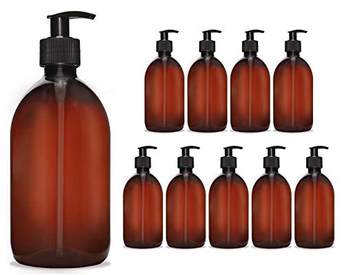 Octopus 10x 500 ml Seifenspender Cremespender Kunststoff für Bad/WC nachfüllbar, Pumpspender Desinfektion Lotion Spender für Flüssigseife, Handseife, Shampoo, Spülmittel, braun/schwarz von Octopus