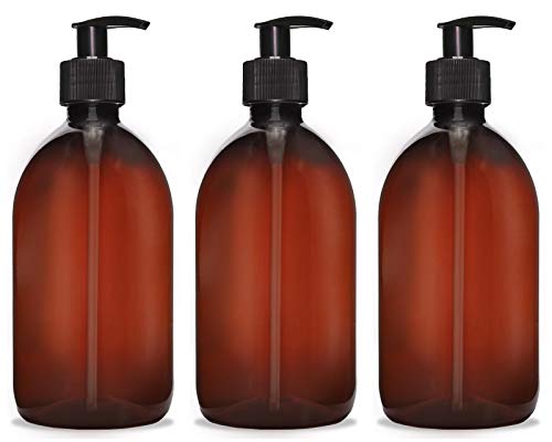 Octopus 3X 500 ml Seifenspender Cremespender Kunststoff für Bad/WC nachfüllbar, Pumpspender Desinfektion Lotion Spender für Flüssigseife, Handseife, Shampoo, Spülmittel, braun/schwarz von Octopus