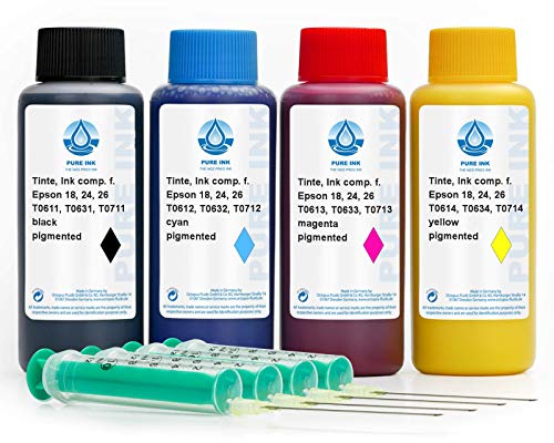 Octopus Pure Ink 4X 100 ml Nachfülltinte, Druckertinte kompatibel für Epson 16, 27, T061x, T063x, T071x, für Epson Stylus D 68, D 68 PE, D 78, D 88, D 88 PE, D 88 Plus, von Octopus