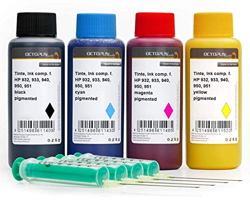 Octopus 4 x 100 ml Nachfülltinten, Druckertinte kompatibel für HP 932, 933, 940, 950, 951, für Drucker HP Officejet 6100 E-Printer, 6600 E-All-IN-ONE, 6700 Premium und weitere. (Non-OEM) von Octopus