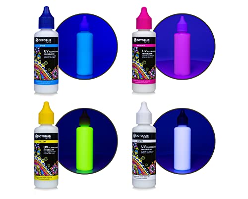 Octopus 4X 50ml UV Fluoreszierende, unsichtbare Tinte kompatibel für Epson und Brother, Weiss, Cyan, Magenta, gelb von Octopus