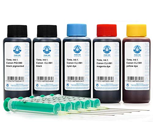 Octopus 5X 100 ml Pure Ink Druckertinte kompatibel für Canon PGI-580, CLI-581 Tintenpatronen für Canon Pixma TR 7520, TR 7550, TR 8520, TR 8550, TS 6120, TS 6127, TS 6150, TS 6151 (kein OEM) von Octopus