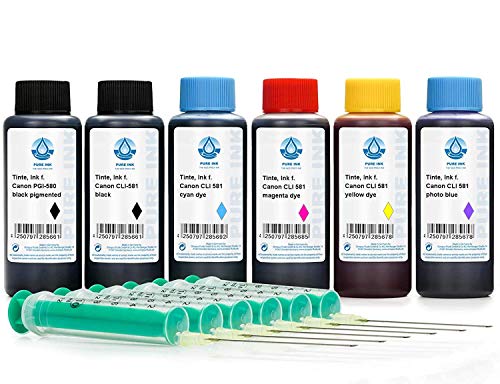 Octopus 6X 100 ml Pure Ink Nachfülltinte kompatibel für Canon PGI-580, CLI-581 Druckerpatronen für Canon Pixma TS 8120, TS 8126, TS 8150, TS 8151, TS 8152, TS 9120, TS 9150, TS 9155 (kein OEM) von Octopus