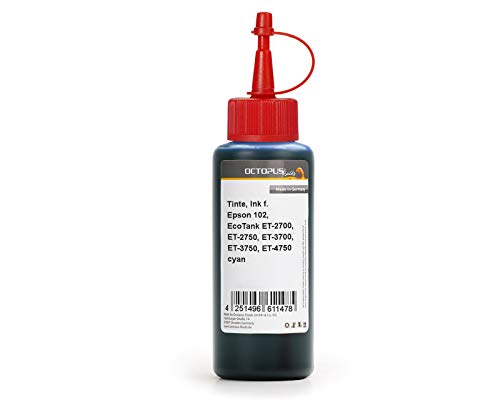 Nachfülltinte kompatibel für Epson 102, EcoTank ET-2700, ET-2750, ET-3700, ET-3750, ET-4750 Cyan (Non OEM) 250 ml von Octopus