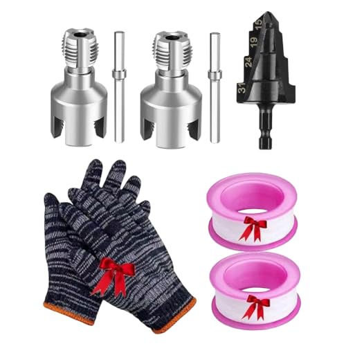 Inneres und externes Rohrgewindewerkzeug Hexagon Shank Integriertes Gewindeschneidwerkzeug mit Dill Bit & Handschuhen & Bandrohr -Gewinde -Maker -Werkzeug 1/2 & 3/4 in for elektrische Bohrer von Ocuuer