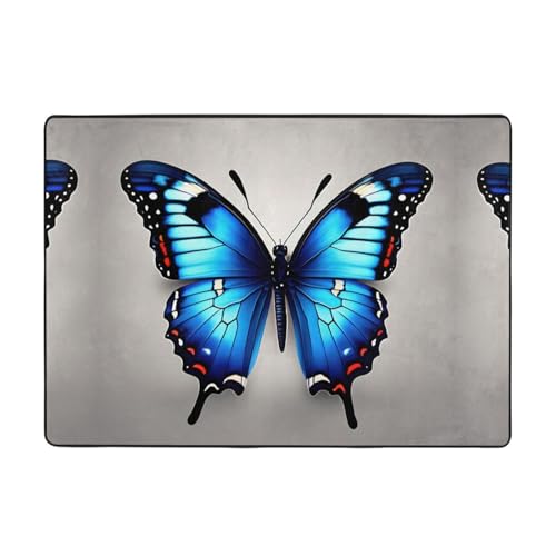 Blauer Schmetterlings-Druck, Schlafzimmer, Dekor-Teppich, Flanell, rutschfest, für Wohnzimmer, Küche, Büro, Matte - 203 x 148 cm von OdDdot