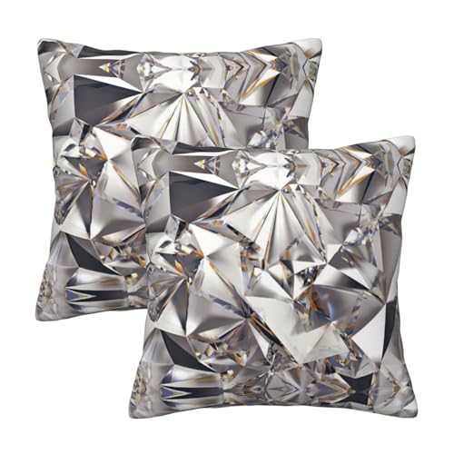 OdDdot 2 x glitzernde abstrakte Diamant-Kristallmuster-Druck-Kissenbezüge, quadratisch, weich, für Wohnzimmer, Couch, Sofa, Kissenbezug von OdDdot