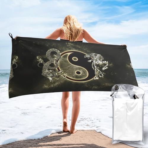 OdDdot Badetuch mit Yin-Yang-Drachen-Tiger-Aufdruck, groß, schnell trocknend, weiches Mikrofaser-Handtuch für Strand, Fitnessstudio, Camping von OdDdot