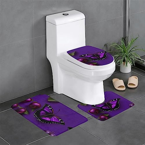 OdDdot Badezimmerteppich-Set, 3-teilig, wasserabsorbierende und rutschfeste Badematten, perfekt für Badezimmer, Violett / Pflaume von OdDdot