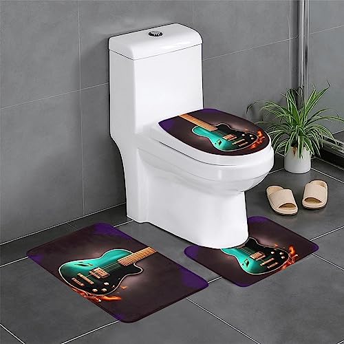 OdDdot 3-teiliges Badezimmerteppich-Set, Motiv: Musikgrün, wasserabsorbierend und rutschfest, perfekt für Badezimmer von OdDdot