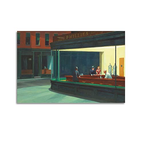 OdDdot Edward Hopper Maler-Kunstwerk – (Nighthawks, 1942) Druckposter Gemälde auf Leinwand Wandkunst Scrollbild Druck Wohnzimmer Wanddekoration Häuser 30 x 45 cm von OdDdot