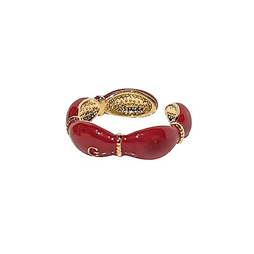 OdDdot Einfaches Design Metallic Rot Emaille Set Ring Trendiger Schmuck Finger für Frauen Ring Ins Trendiges beliebtes Design Elegantes Ringgeschenk von OdDdot
