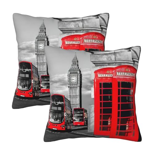 OdDdot Kissenbezug, Motiv: England, Großbritannien, Retro, London, Telefondruck, quadratisch, weich, für Wohnzimmer, Couch, Sofa, 2 Stück von OdDdot