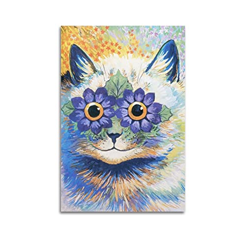 OdDdot Louis Wain Maler-Kunstwerk – (Flower Power Cat) Druck Poster Gemälde auf Leinwand Wandkunst Scrollen Bild Druck Wohnzimmer Wände Dekor Häuser 30 x 45 cm von OdDdot