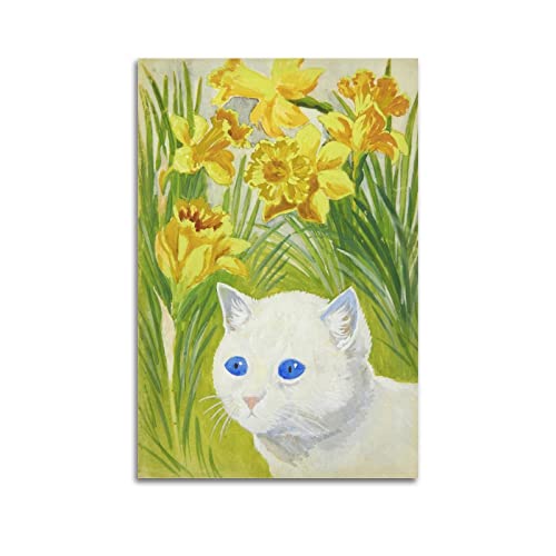 OdDdot Louis Wain Maler-Kunstwerk – (Katze unter dem Narzissus) Druckposter Wandkunst Geschenke Schlafzimmer Drucke Wohnkultur Hängendes Bild Leinwand Gemälde 40 x 60 cm von OdDdot