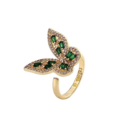 OdDdot Neue Luxus Grüne Zirkon Schmetterling Gold Ringe Kausaler Schmuck Für Party Frauen Ringe Ins Trendige Beliebte Design Ring Geschenk von OdDdot