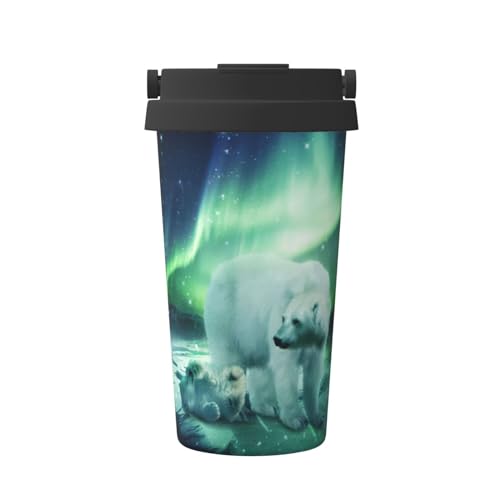 OdDdot Northern Lights Eisbär Druck Reise Kaffeebecher Isolierte Kaffeetasse Wiederverwendbare Kaffeetassen Vakuum Edelstahlbecher von OdDdot