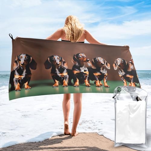 OdDdot Supersaugfähiges Badetuch mit Dackel-Motiv, groß, schnell trocknend, weiches Mikrofaser-Handtuch für Strand, Fitnessstudio, Camping von OdDdot