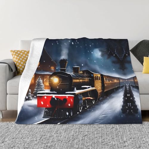 OdDdot Winter Weihnachten Schnee Nacht Eisenbahn Zug Druck Super Weiche Gemütliche Flanelldecke für Couch, Bett, Sofa Luxuriös Warm und Gemütlich für alle Jahreszeiten von OdDdot