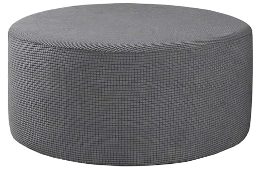 Hockerbezug Rund Fußhocker Bezug Ottomane Rund Schonbezug 40/50/60cm Stretch Jacquard Husse für Fußhocker Ottomanischer Hocker-Bezug Überzug Hocker Protector Waschbar(#1,45x45cm/18x18in) von Odaima