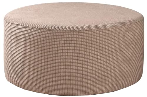 Hockerbezug Rund Fußhocker Bezug Ottomane Rund Schonbezug 40/50/60cm Stretch Jacquard Husse für Fußhocker Ottomanischer Hocker-Bezug Überzug Hocker Protector Waschbar(#11,55x55cm/22x22in) von Odaima