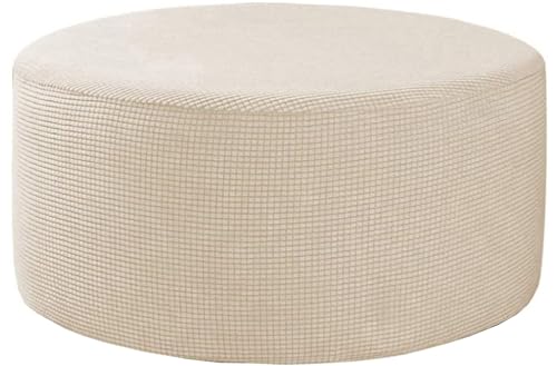 Hockerbezug Rund Fußhocker Bezug Ottomane Rund Schonbezug 40/50/60cm Stretch Jacquard Husse für Fußhocker Ottomanischer Hocker-Bezug Überzug Hocker Protector Waschbar(#7,45x45cm/18x18in) von Odaima