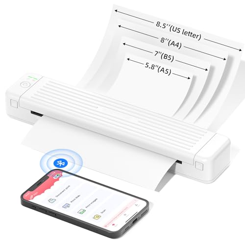 Odaro Tragbarer Kabelloser Bluetooth Drucker - P831 Business Reisedrucker, 300DPI Thermotransferdrucker ohne Tinte für Büro, Schule, Zuhause, Outdoor (Weiß) von Odaro