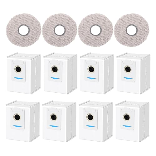 Odashen 12 x Wischmopp-Pads und Staubbeutel, Ersatz für Ecovacs Deebot X2/X2pro/X2 Omni/DEX86 Staubsauger, 8 Staubbeutel, 4 Wischpads von Odashen
