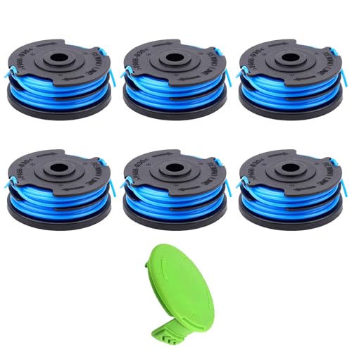 Odashen 7 Stück 2900719 Spule mit Abdeckkappe für Greenworks 2101602 2101602A STBA40B210 ST40B410 Rasentrimmer, Ersatzspule Nachfüllpackungen Dual Line 6 m 0,065 (6 Spule + 1 Kappe) von Odashen