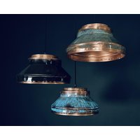 Industrielle Beleuchtung, Bundle Of Three, Kupferlampe, Patina-Leuchte, Rustikaler Kronleuchter von OddandRusty