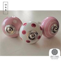 Kunstvolle Rosa Und Weiße Schubladenknopf Streifen Punkte Keramik Schrankknopf Polka Dots Schrankgriffe Sets Von 2/4/6/8/10/12 von OddsAndKnobs