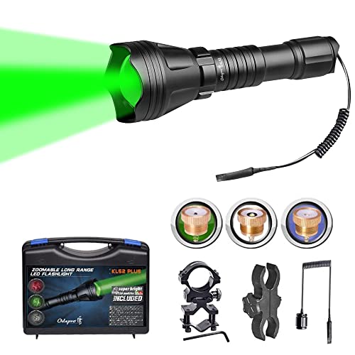 Odepro KL52 Plus Zoom LED Taschenlampe, Extrem Hell Taschenlampen Wiederaufladbare, IP68 Wasserdicht Handlampe mit Rot Grün&Weiß, IR850 Licht & Kabelschalter von Odepro