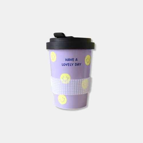 Odernichtoderdoch Coffee-to-go-Becher, Porzellan, Füllmenge 300 ml, Durchmesser 9 cm, Höhe 12 cm, wiederverschließbarer Deckel mit Noppenbanderole - Hitzeschutz (Lovely day) von Odernichtoderdoch