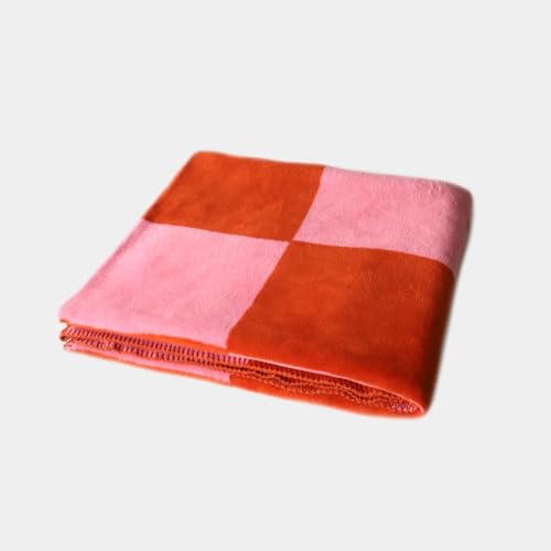 Odernichtoderdoch Kuscheldecke, orange-pink, kariert, 150 x 200 cm - Häkelsaum, weich, Deine Lieblingsdecke, fair produziert in Deutschland von Odernichtoderdoch
