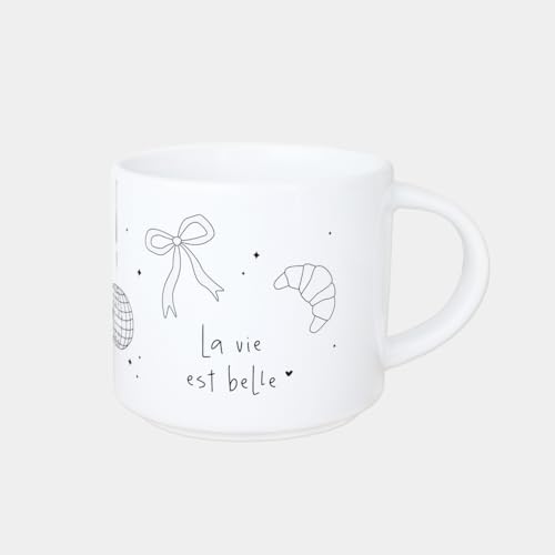 Odernichtoderdoch Tasse La vie est belle – Lieblingstasse für Kaffee, Tee oder Kakao, 400ml, mit Illustrationen, Croissant, Diskokugel, Schleife, spülmaschinenfest, stapelbar Odernichtoderdoch Tasse La vie est belle – Lieblingstasse für Kaffee, Tee oder Kakao, 400ml, mit Illustrationen, Croissant, Diskokugel, Schleife, spülmaschinenfest, stapelbar von Odernichtoderdoch