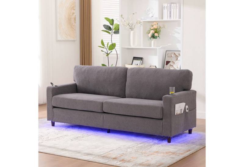 Odikalo 2-Sitzer Ecksofa mit LED und USB, Moderner 2-Personen Chenille-Sofa mit USB-C, LED-Ambiente, Getränkehaltern und Seitentaschen. Holz/Metall-Rahmen mit Komfortschaum. Ideal für Wohnzimmer, Schlafzimmer oder Büro. Mehrfarbig Odikalo 2-Sitzer Ecksofa mit LED und USB, Moderner 2-Personen Chenille-Sofa mit USB-C, LED-Ambiente, Getränkehaltern und Seitentaschen. Holz/Metall-Rahmen mit Komfortschaum. Ideal für Wohnzimmer, Schlafzimmer oder Büro. Mehrfarbig von Odikalo
