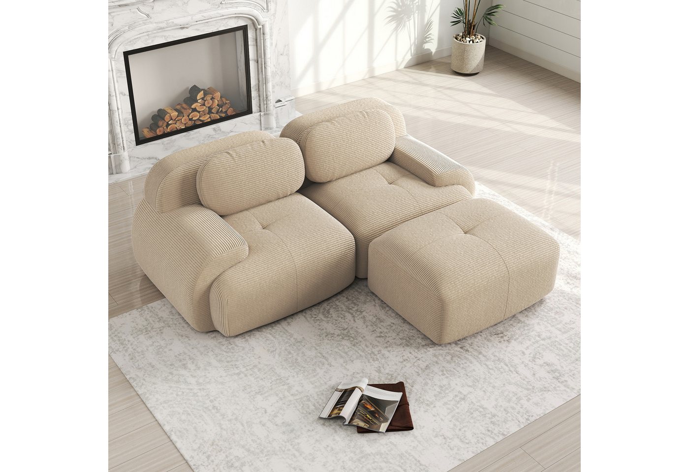 Odikalo 2-Sitzer Ecksofa modular kombinierbar, 82'' Ecksofa aus weichem Cordstoff, modular kombinierbar mit gebogenen Armlehnen, ohne Montage, hochelastische Schaumstoffpolsterung für Wohnzimmer, Ruhezonen und Schlafzimmer, Mehrfarbig Odikalo 2-Sitzer Ecksofa modular kombinierbar, 82'' Ecksofa aus weichem Cordstoff, modular kombinierbar mit gebogenen Armlehnen, ohne Montage, hochelastische Schaumstoffpolsterung für Wohnzimmer, Ruhezonen und Schlafzimmer, Mehrfarbig von Odikalo