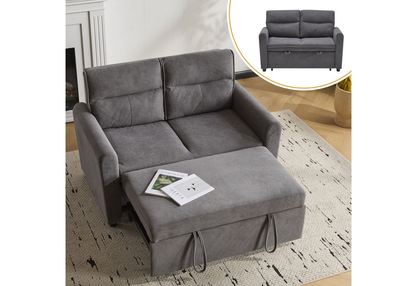 Odikalo 2-Sitzer Schlafsofa Loungesofa Daybed Faltbar Auszug Verstellbare Rückenlehne von Odikalo