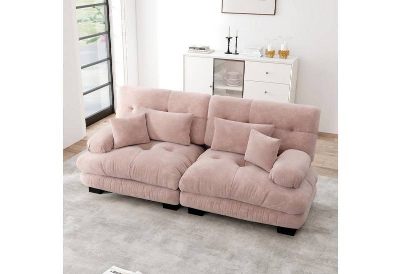 Odikalo 2-Sitzer Schlafsofa Polstersofa Ecksofa, Cloud Ecksofa für Wohnzimmer, Chenille Doppelsofa mit 2 Lendenkissen und 2 Dekokissen, Massivholzrahmen, Chenille, Polstermöbel von Odikalo