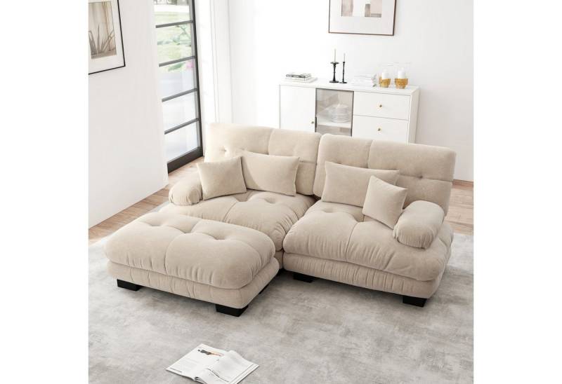 Odikalo 2-Sitzer Schlafsofa Polstersofa Ecksofa, Cloud Ecksofa für Wohnzimmer, Chenille Doppelsofa mit 2 Lendenkissen und 2 Dekokissen, Massivholzrahmen, Chenille, Polstermöbel von Odikalo