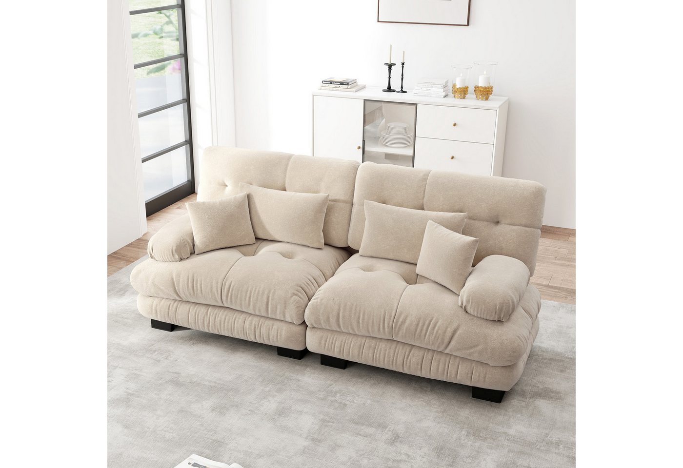 Odikalo 2-Sitzer Schlafsofa Polstersofa Ecksofa, Cloud Ecksofa für Wohnzimmer, Chenille Doppelsofa mit 2 Lendenkissen und 2 Dekokissen, Massivholzrahmen, Chenille, Polstermöbel von Odikalo
