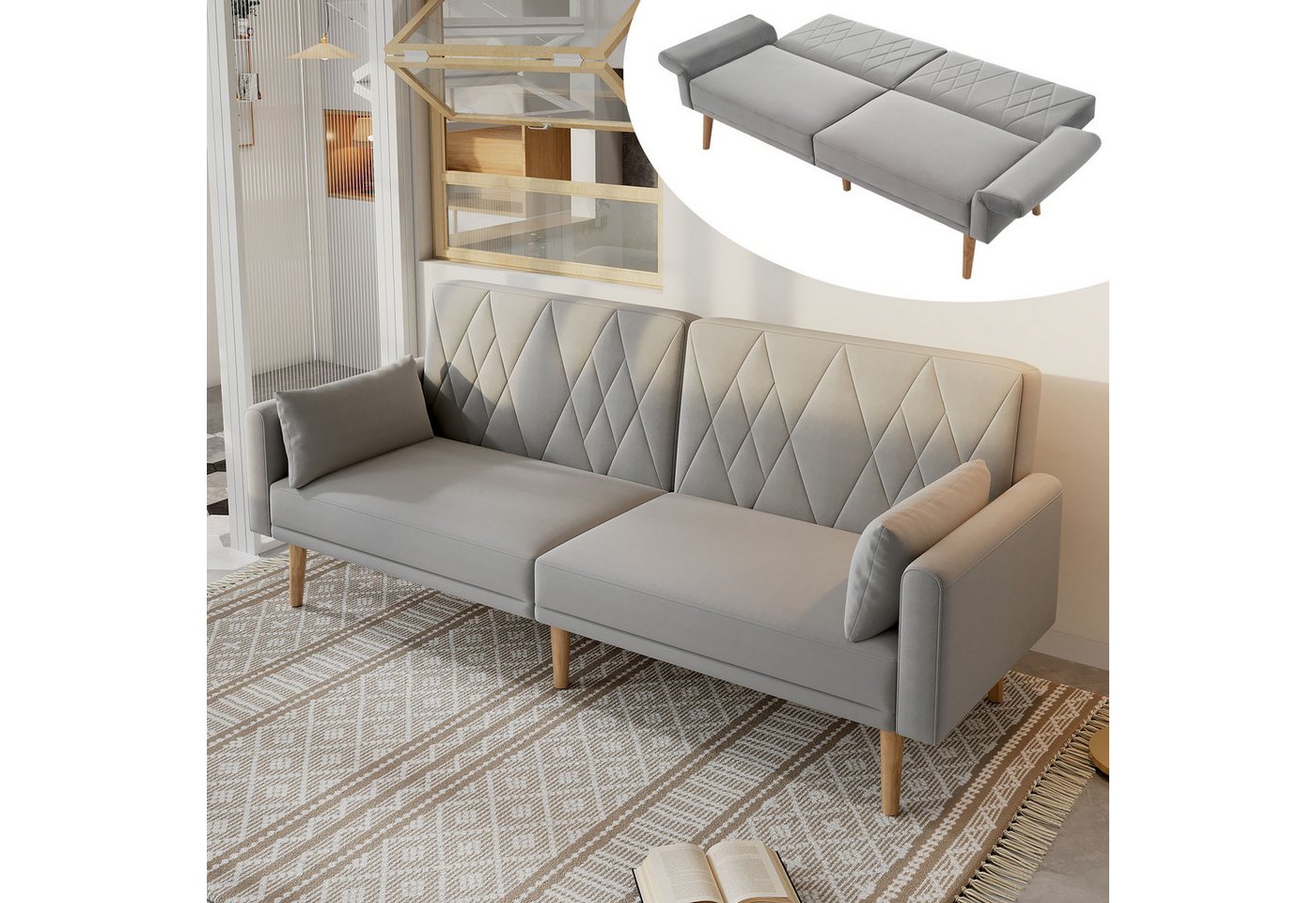 Odikalo 2-Sitzer Schlafsofa Relaxsofa Freizeitsofa Verstellbare Samtstoff Mehrfarbig von Odikalo
